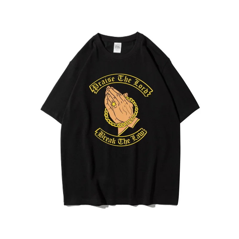 

ExtFine Cartoon Put Hands Together Graphic Men T-shirt Oversize Harajuku Letter Printe Men Tees Summer Short Sleeve Cotton Tops