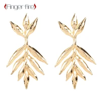 personality fashion simple metal leaf earrings creative long gold plated irregular jewelry