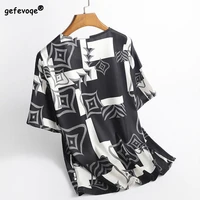 o neck black print geometric harajuku short sleeve t shirts fashion loose summer womens clothing casual free shipping tops 2022