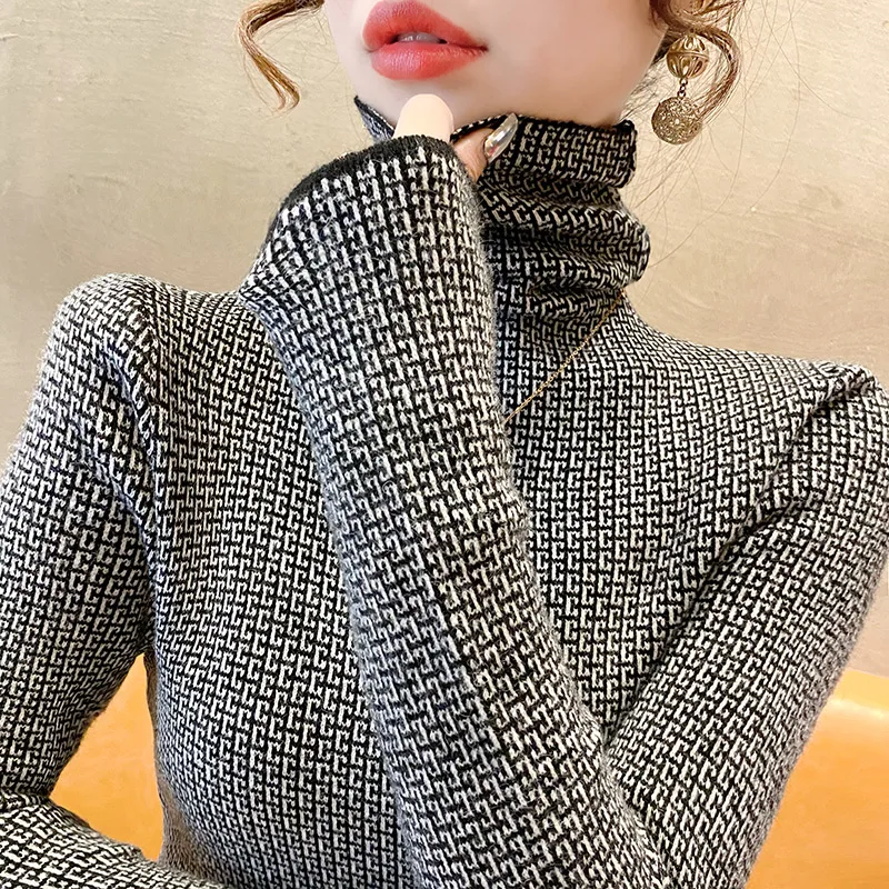 Женские высококачественные жаккардовые вязаные пуловеры осень-зима эластичный