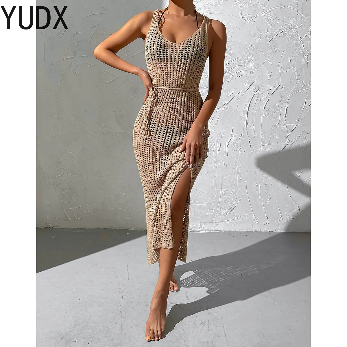 

Beach Spice Girl Smock Skirt Hollowed Out Perspective Backless Knitted Dress Female Beach Wear Beach Cover Up Beach Dress