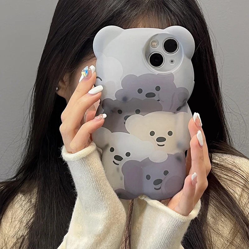 

Korea Cute 3D Cartoon Bear Flower Pattern Soft Phone Case For iPhone 13 12 11 Pro Max Shockproof Back Cover
