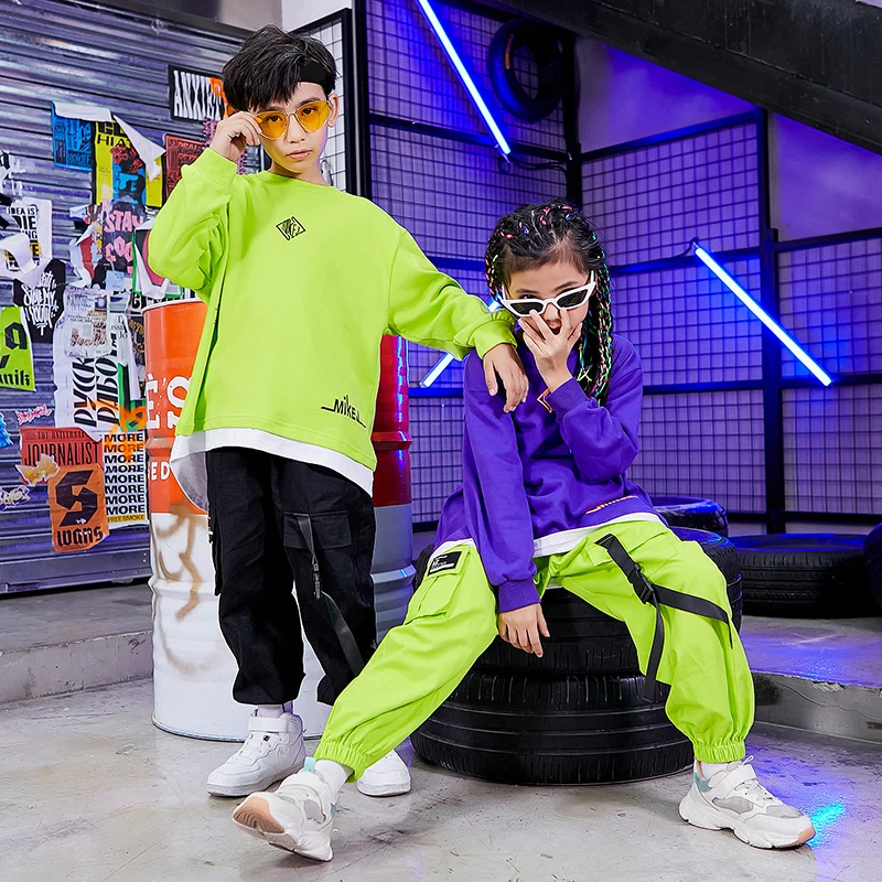 

2022 Kids Jazz Dance Costume Long Sleeve Sweatshirt For Hip Hop Girls/Boys Street Dance Clothing Child Catwalk Show Outfits