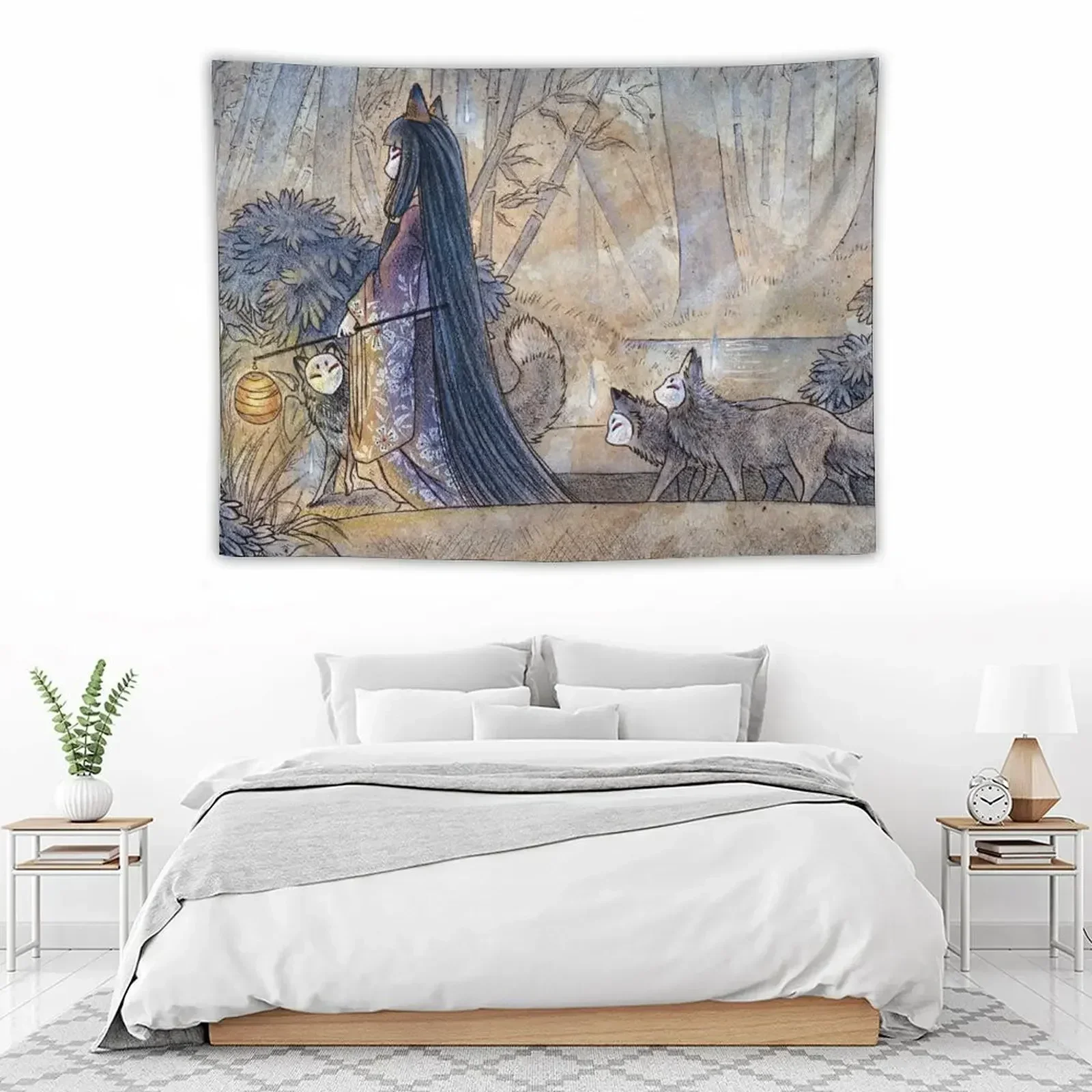 Silent Crossing - TeaKitsune Fox Yokai Гобелен Настенный для украшения спальни