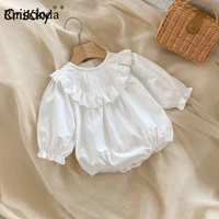 rinikinda 2022 baby girl toddler romper retro cotton lace newborn baby girl clothes pure color infant triangle onesie crawl suit