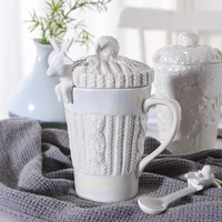 320ml porcelain reindeer design mug with spoon christmas novelty gift vintage ceramic coffee mugs cute mug present creative