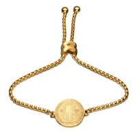 stainless steel san benito medal bracelet for women gold metal st benedict charm bracelet adjustable box chain bracelet