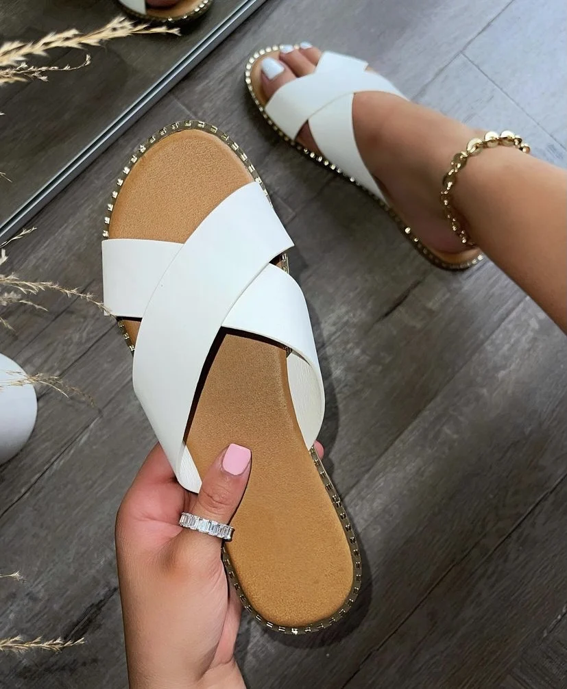 

Women's Sandals 2022 Lux Cross Bordered Fashion Flat Shoes Solid Colors Elegant Round Toe Chic Beach Casual Slippers For Ladies