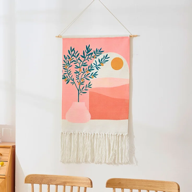 

Handmade Weave Nordic Style Decorative Bohemian Cotton Linen Tapestry with Tassels Living Room Door Wall Hanging Cloth