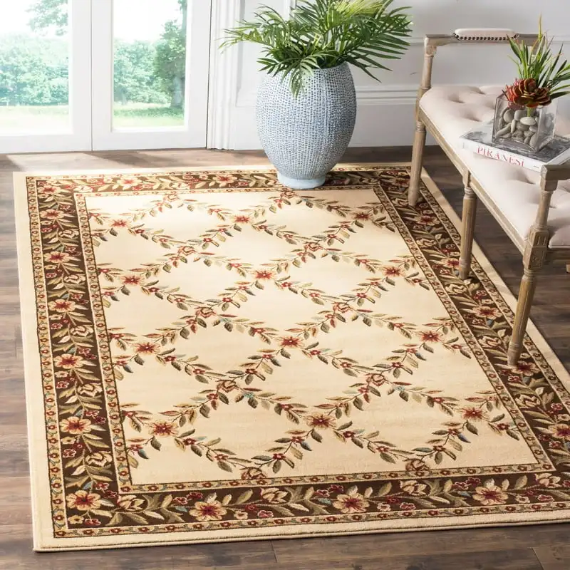 

Marshall Floral Border Area Rug, Ivory/Brown, 3'3" x 5'3"