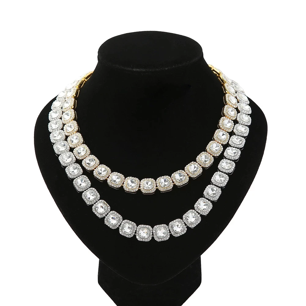 

Men Women Hip Hop Chain Necklace 12.5mm Width Square Chain Iced Out Bling Bling HipHop Necklaces Fashion Charm Jewelry