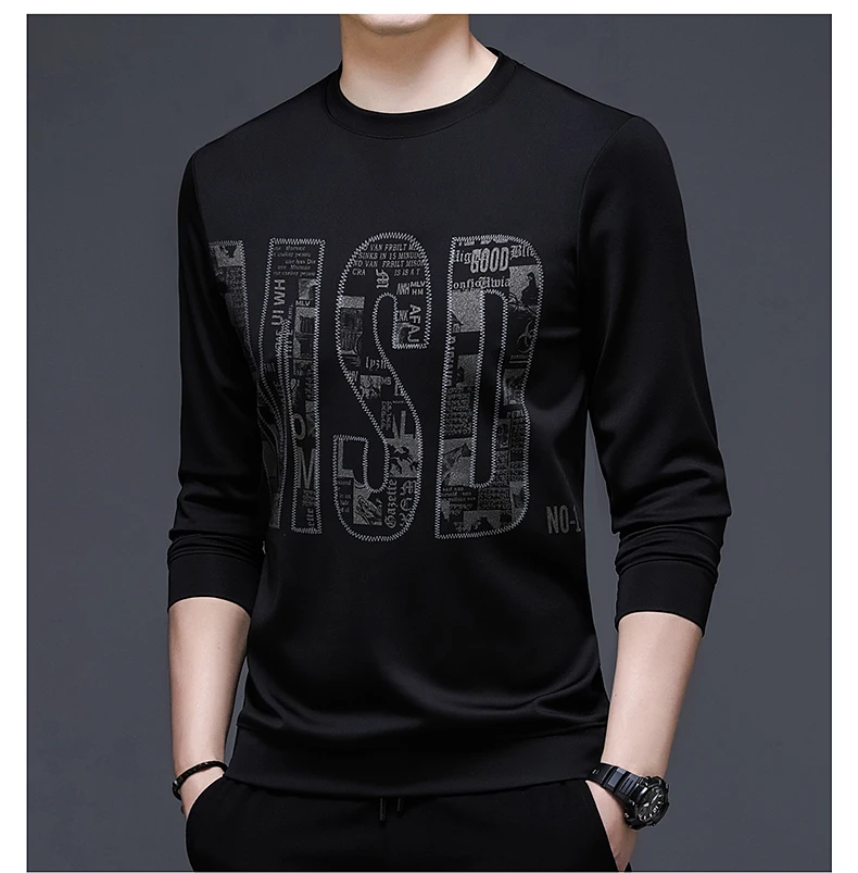2023 Fashion Men's Pullover Basecoat Business Casual Long Sleeve T-shirt Sweater Solid Color Round Neck Daily Men's Clothing