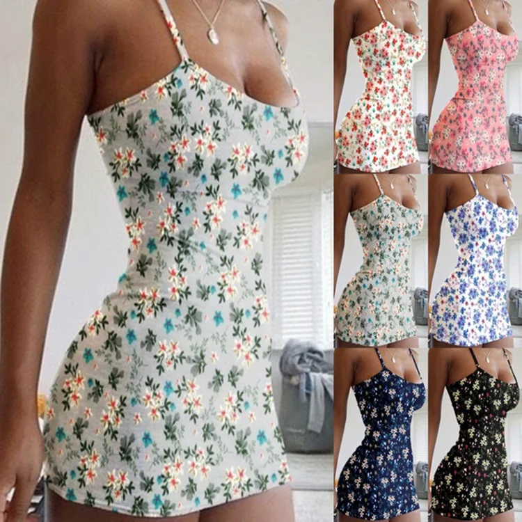 

Women's 2023 new style suspender sexy hip lifting thin floral dress