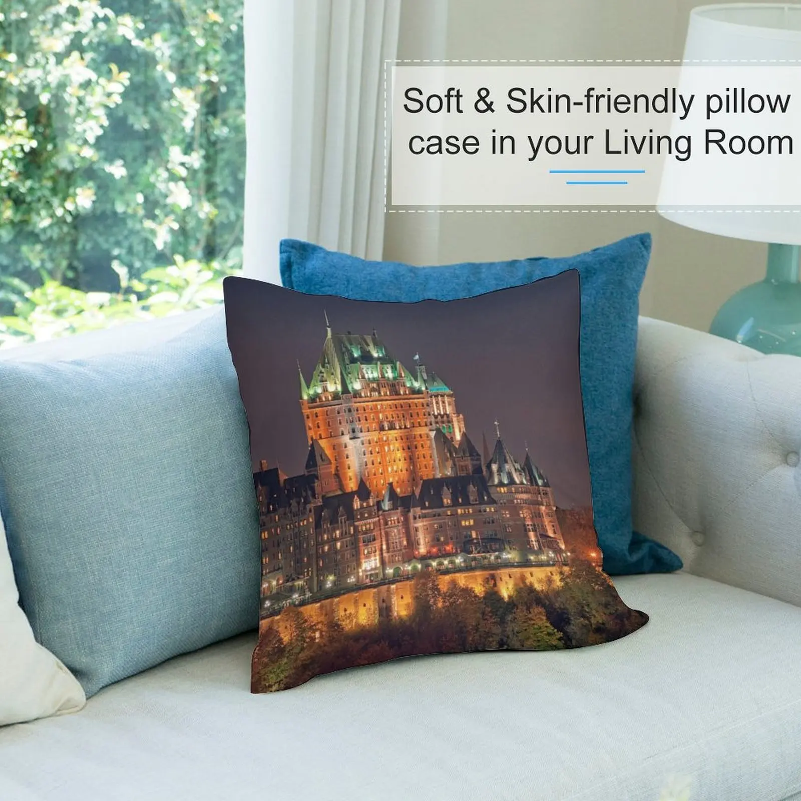 Ночной вид на Le Chateau Frontenac (Версия 2) квебековая диванная подушка клетчатая