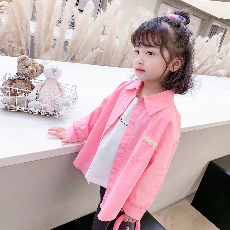 

Новинка 2022, рубашки для девочек на весну и осень, Детские рубашки с отложным воротником в Корейском стиле, простой стиль