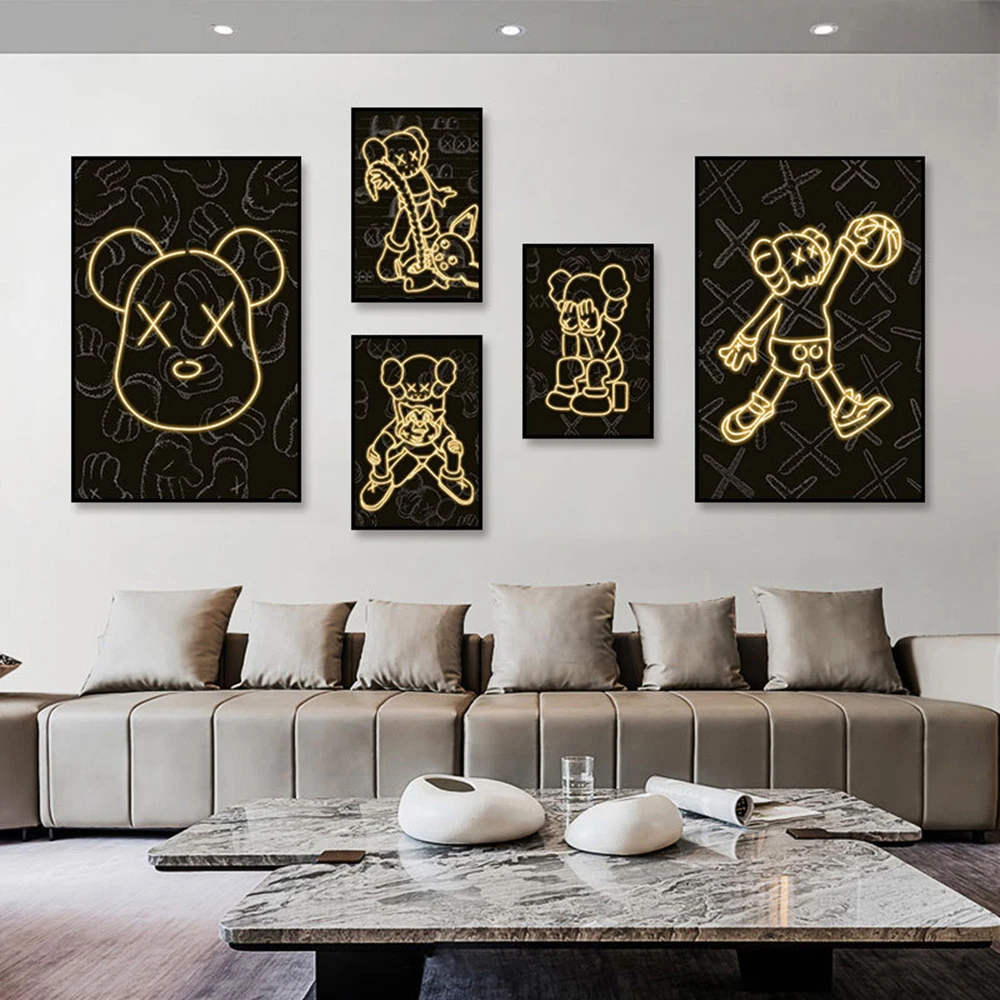 

Поп Модная линия Тедди мрачный медведь холст живопись домашняя стена художественный плакат печать картина Спальня Гостиная Декор роспись