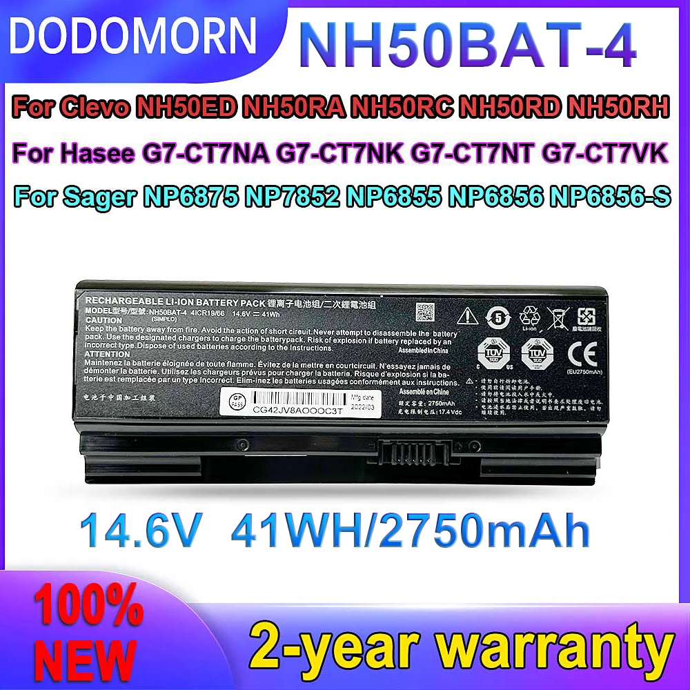 

DODOMORN New NH50BAT-4 Battery For Clevo NH70RAQ NH55EDQ NH50RA NH55RCQ NH58RDQ NH58RCQ For machenike T58 For Sager NP6875