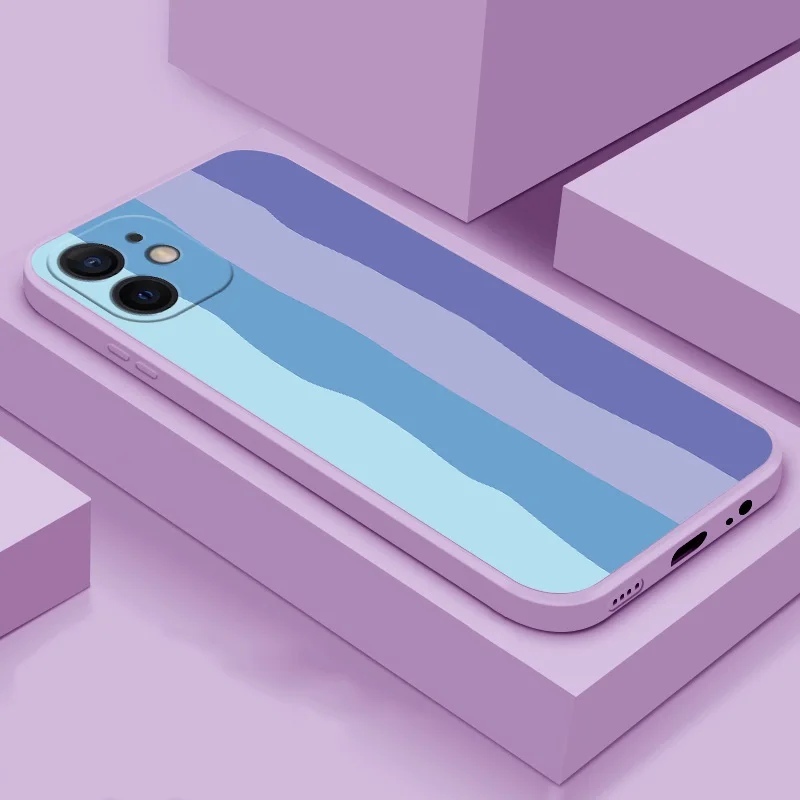 

Case For iPhone 12 Pro Max 12 Mini Soft Case TPU Silicone Case Rainbow pattern Case Straight Edge Liquid Phone Case