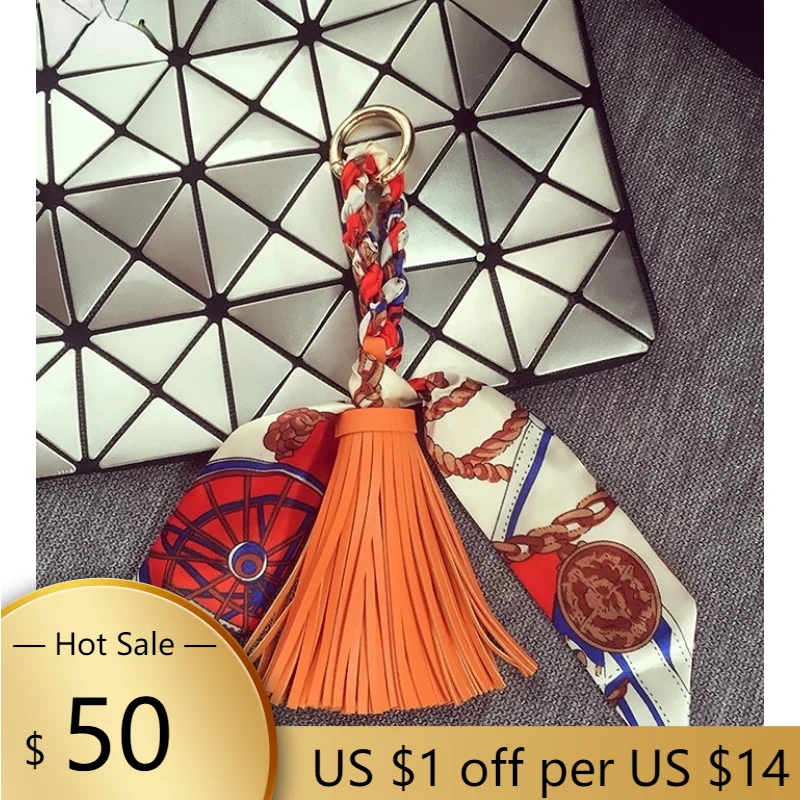 

Ribbon Woven Keychain Fashion Women Key Chain Scarf Leather Tassel Fashion Phone Key Holder Keychain Accessories Pendant