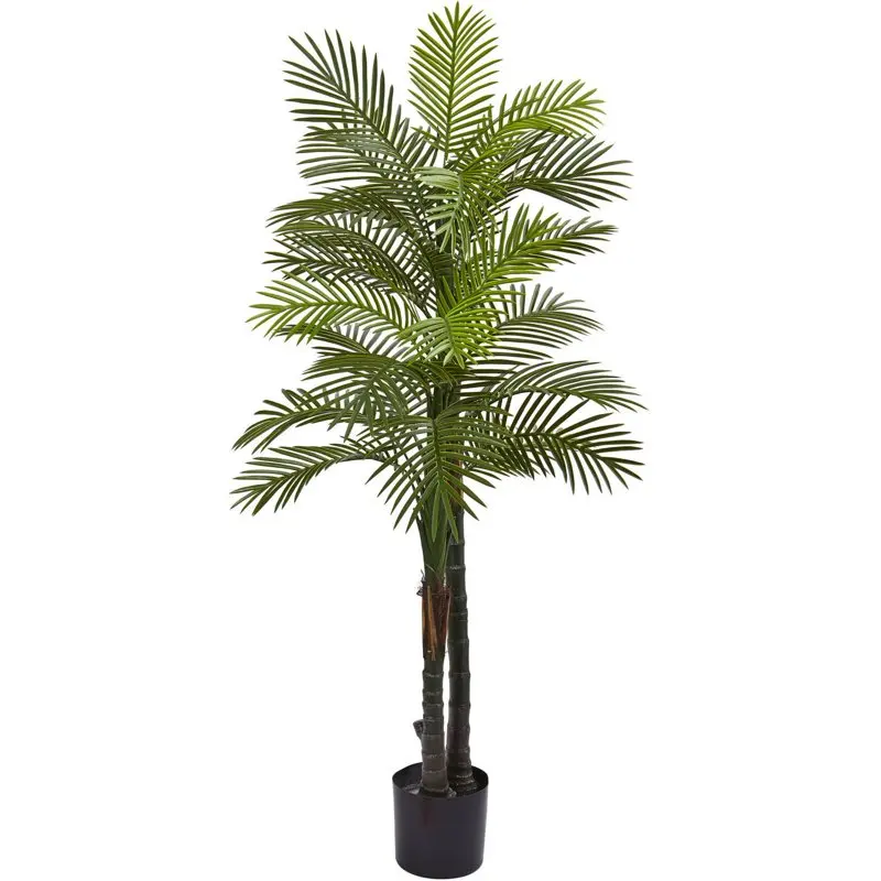 

5.5ft. Double Robellini Palm Artificial Tree Uv Resistant, Indoor/Outdoor, Green