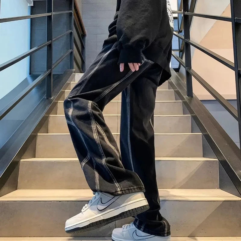 American Oversize Tie-Dye Pants Men High Street Trendy Brand Retro Baggy Jeans Men High End Mopping Daddy Pantalones Hombre