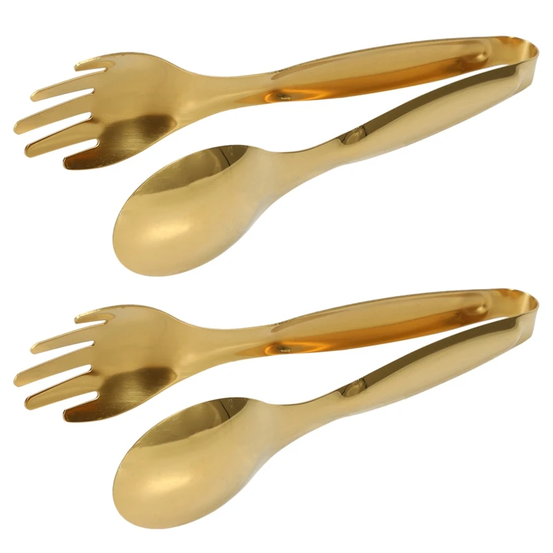 

2X Stainless Steel Food Tongs Gold Kitchen Utensils Buffet Cooking Tools BBQ Clips Bread Steak Tong