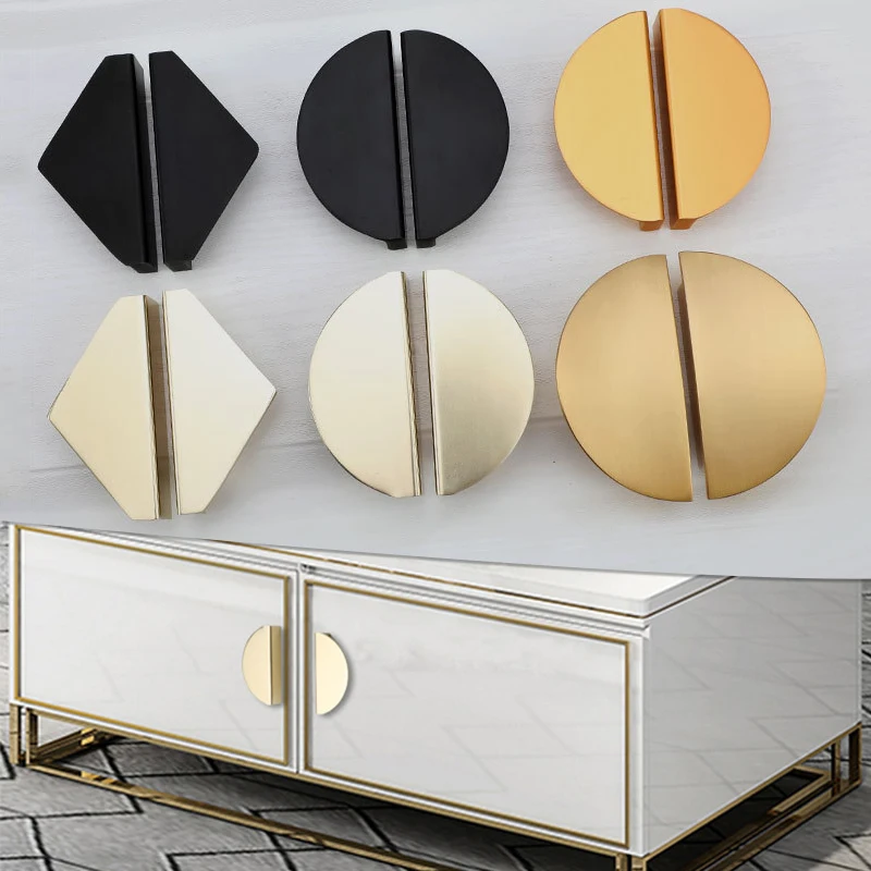 

Modern American Semicircle Golden Embedded Cabinet Handle Square Drawer Knob Hardware Furniture Accessories Door Pulls