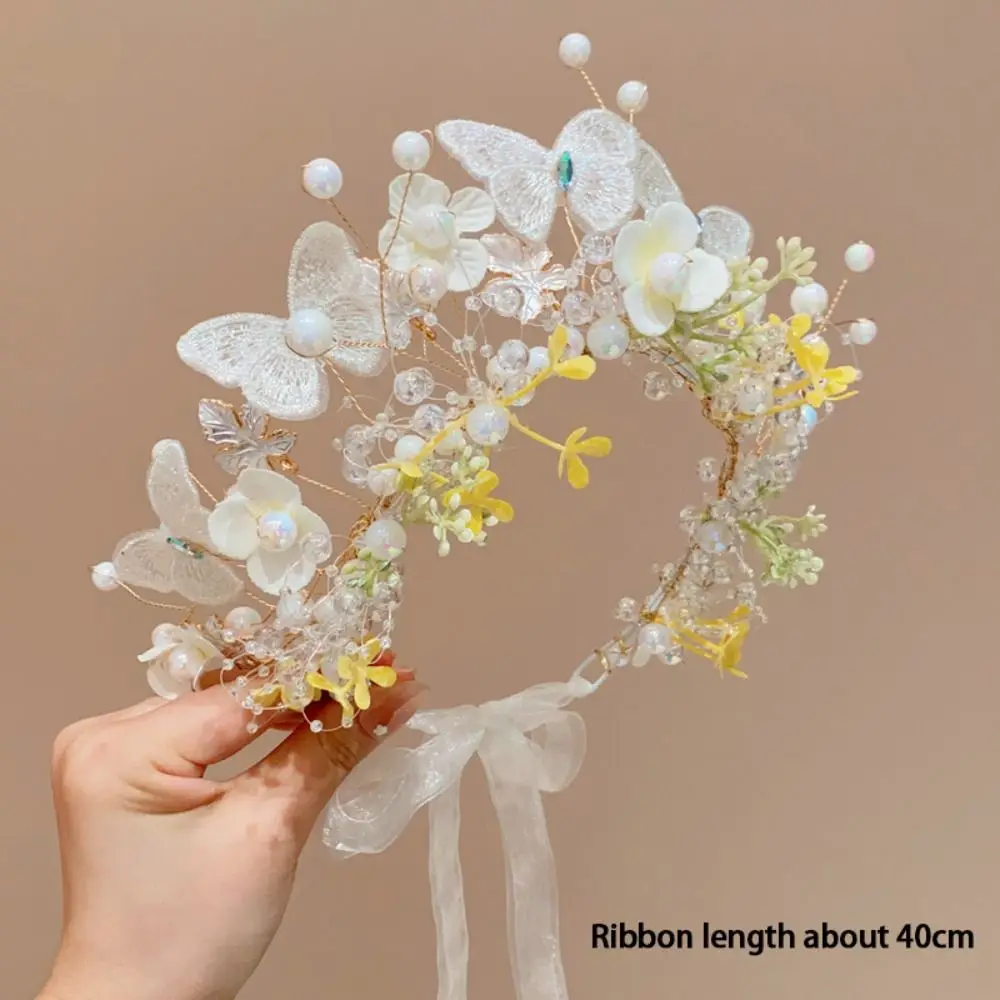 Модная лесная гирлянда головной убор бабочка цветочная корона жемчужный обруч