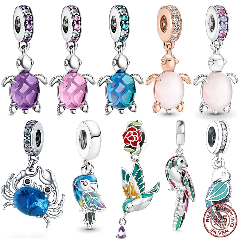 

Shiny Animal Series Beads 925 Sterling Silver Crab Turtle Parrot Pendant fit Original Pandora Bracelet DIY Jewelry Gift
