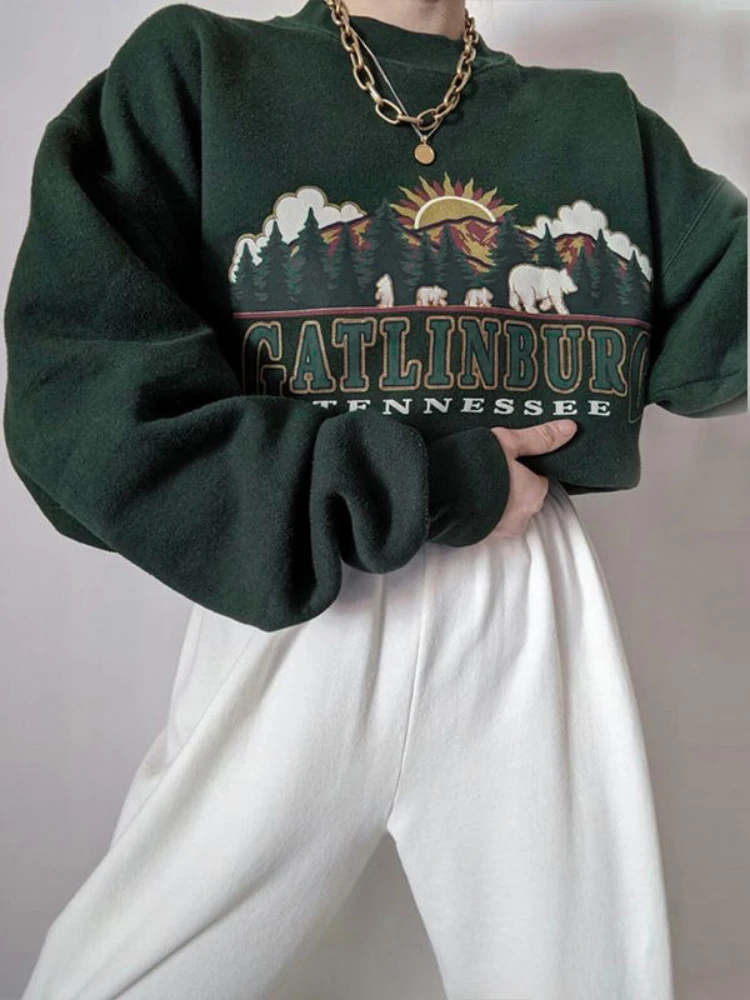 Женская толстовка в стиле ретро QWEEK Y2K винтажная зеленая Толстовка 90-х годов