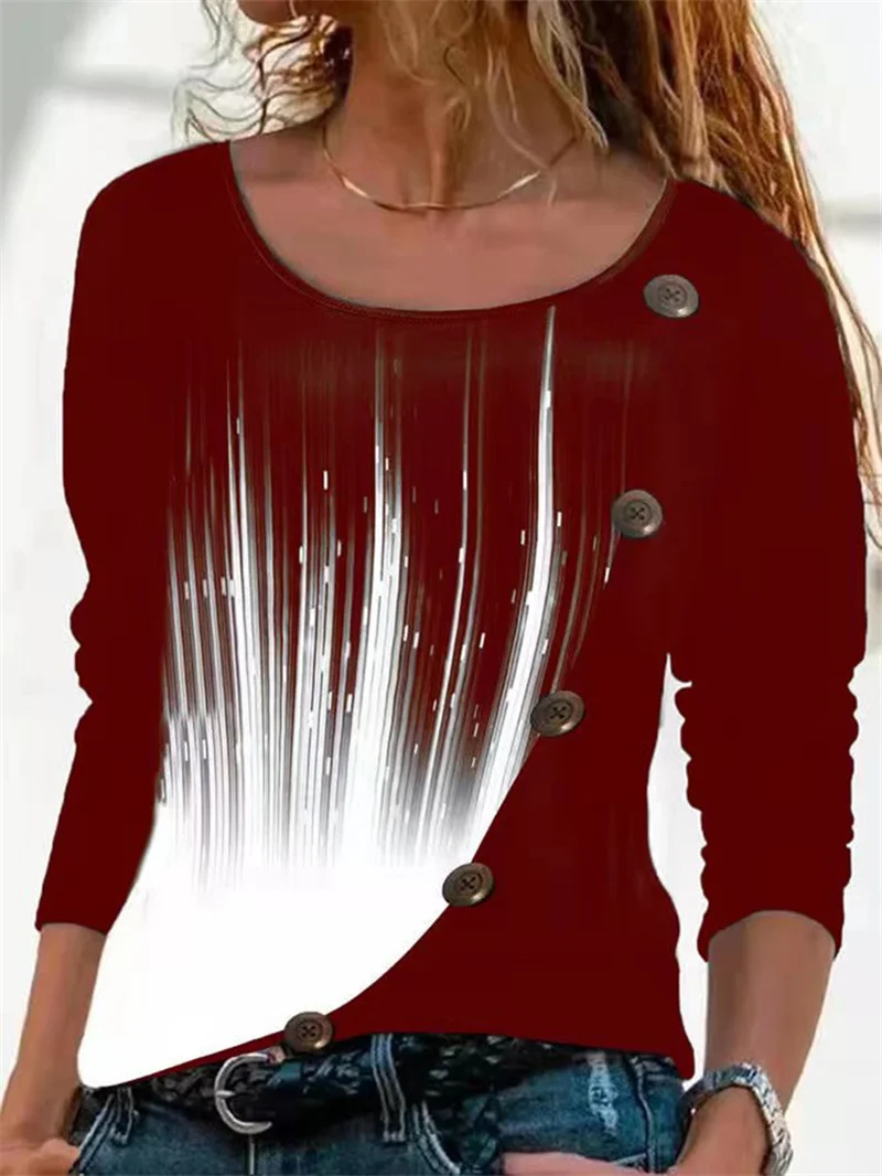 Женская футболка на пуговицах Повседневная Свободная Универсальная с круглым