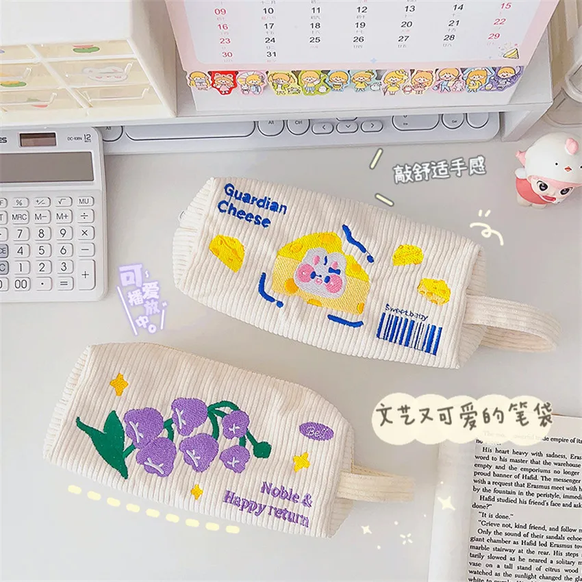 

Korean Fashion Pencil Case Corduroy Flowers Makeup Bags Lipsticks Pouch Women Neceser Small Cosmetic Bag Beauty Organizer Bag