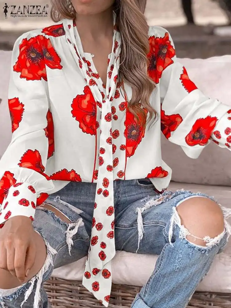 

Party Casual Floral Printed Blusas Oversized 2022 Spring Holiday Tops ZANZEA Fashion Long Sleeve Shirts Women Elegant OL Blouse