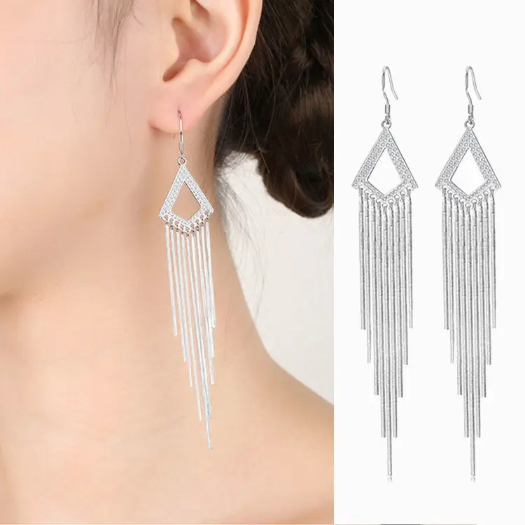 

New 925 Sterling Silver Earrings Female High Quality Long Style Tassel Silver Ear Nails Anti Allergy Silver Ear Hook