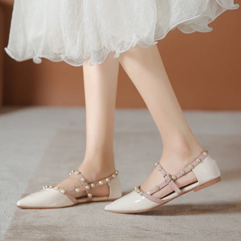 Princess Girls Beading Sandals Patent Leather Lovely Dress Beauties Shoes Pink Beige Blue Wide & Narrow Foot Slip-On 32-48 22cm