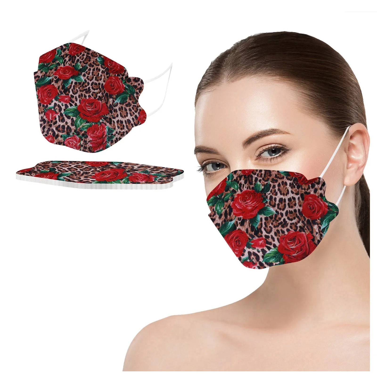 

10PCS Adult's Flower Printed Disposable Masks Prevention Fish Mask Unisex 3ply Mask Dustproof Filter Pm2.5 Mask Earloop Bandage