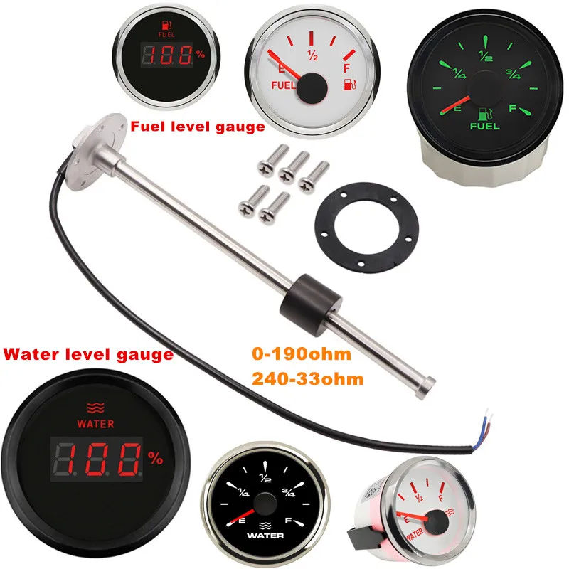 Датчик уровня топлива, 52 мм, 0-100 Ом, 150, 200, 250, 300, 350, 450 мм, датчики уровня воды-30 Ом, 8 видов, цветная подсветка для автомобиля, лодки