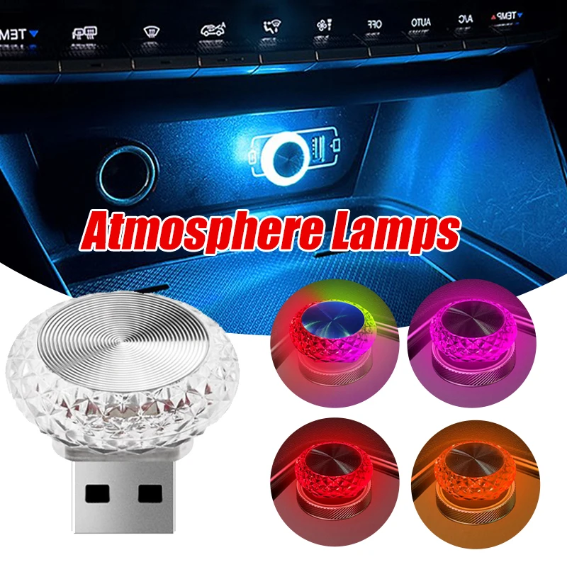 Фото Портативная автомобильная USB-лампа для создания атмосферы, миниатюрная светодиодная декоративная лампа, освещение для салона автомобиля, подключение к компьютеру, Plug and Play №1