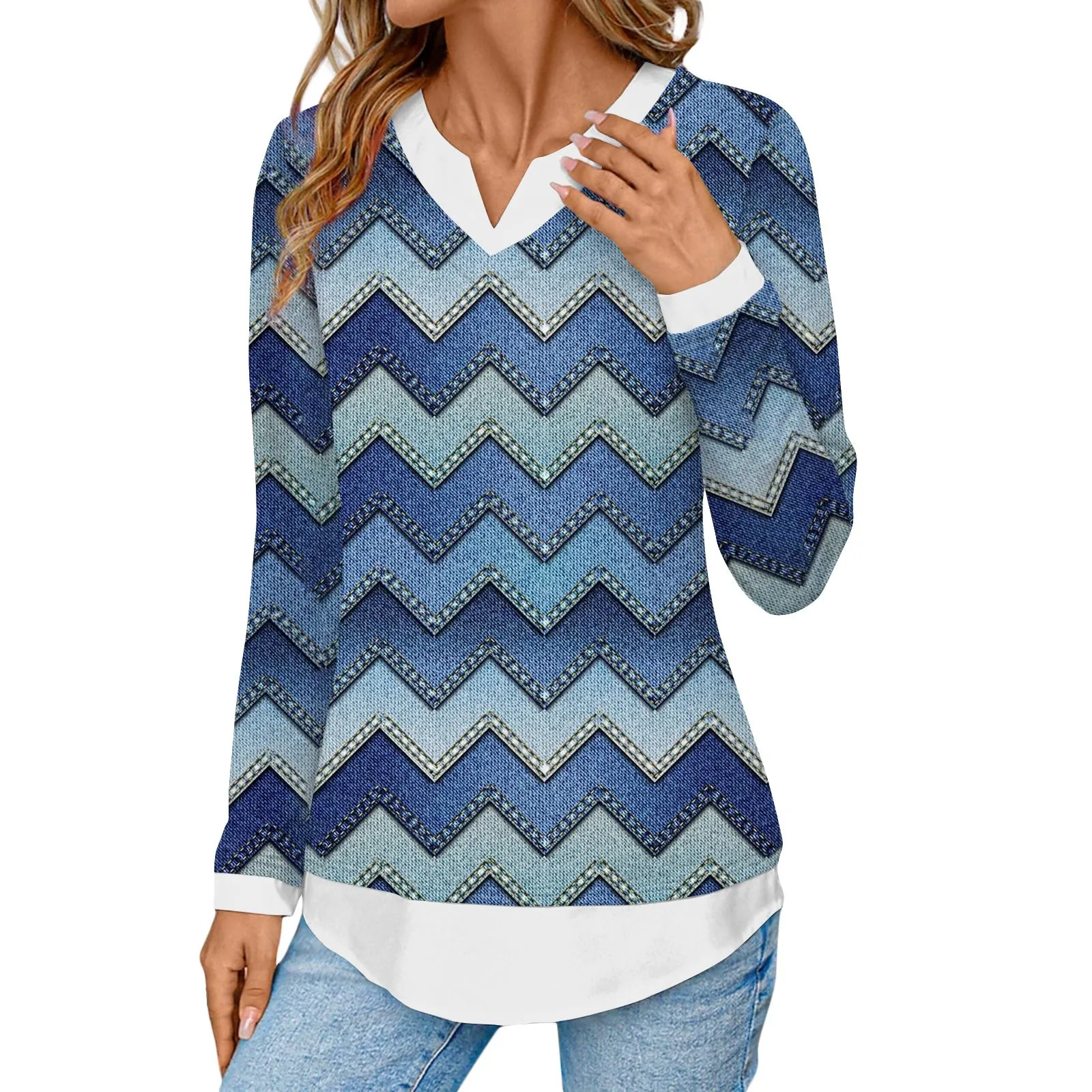 Женский топ с V-образным вырезом имитация двух предметов клетчатый Топ длинным