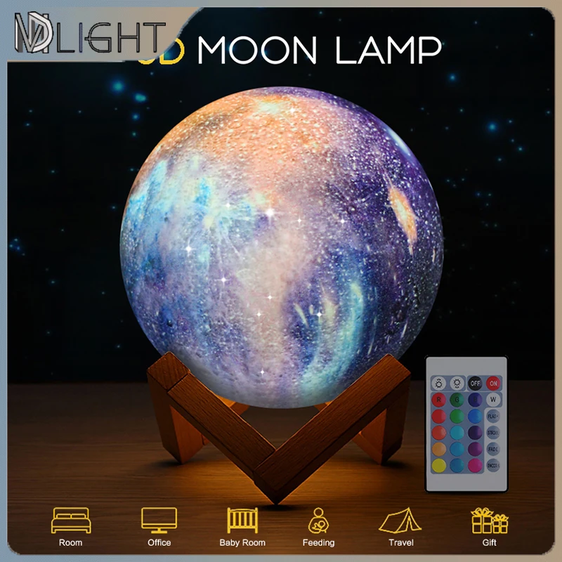 

Пульт дистанционного управления 16 цветов Светодиодная печать Звезда Луна свет с деревянной подставкой для детей Детские Друзья Подарки Для Семьи