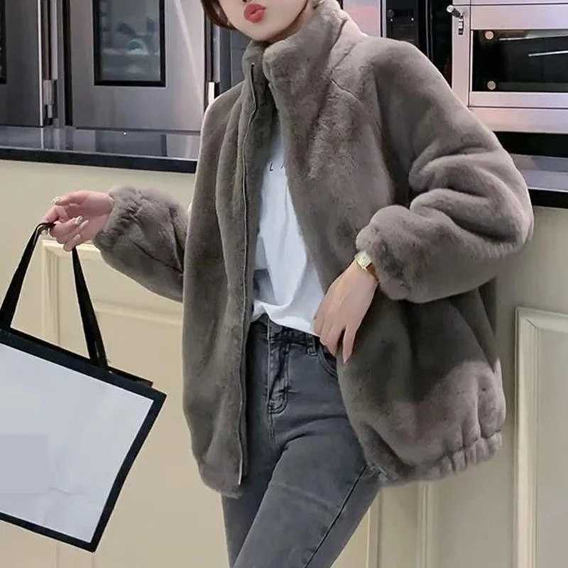 fur coat Women's autumn and winter 2022 new stand collar  cotton thickened warm lamb wool coat  jacket  fur coat women