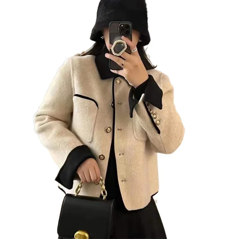 Светское стильное двустороннее шерстяное пальто в европейском стиле