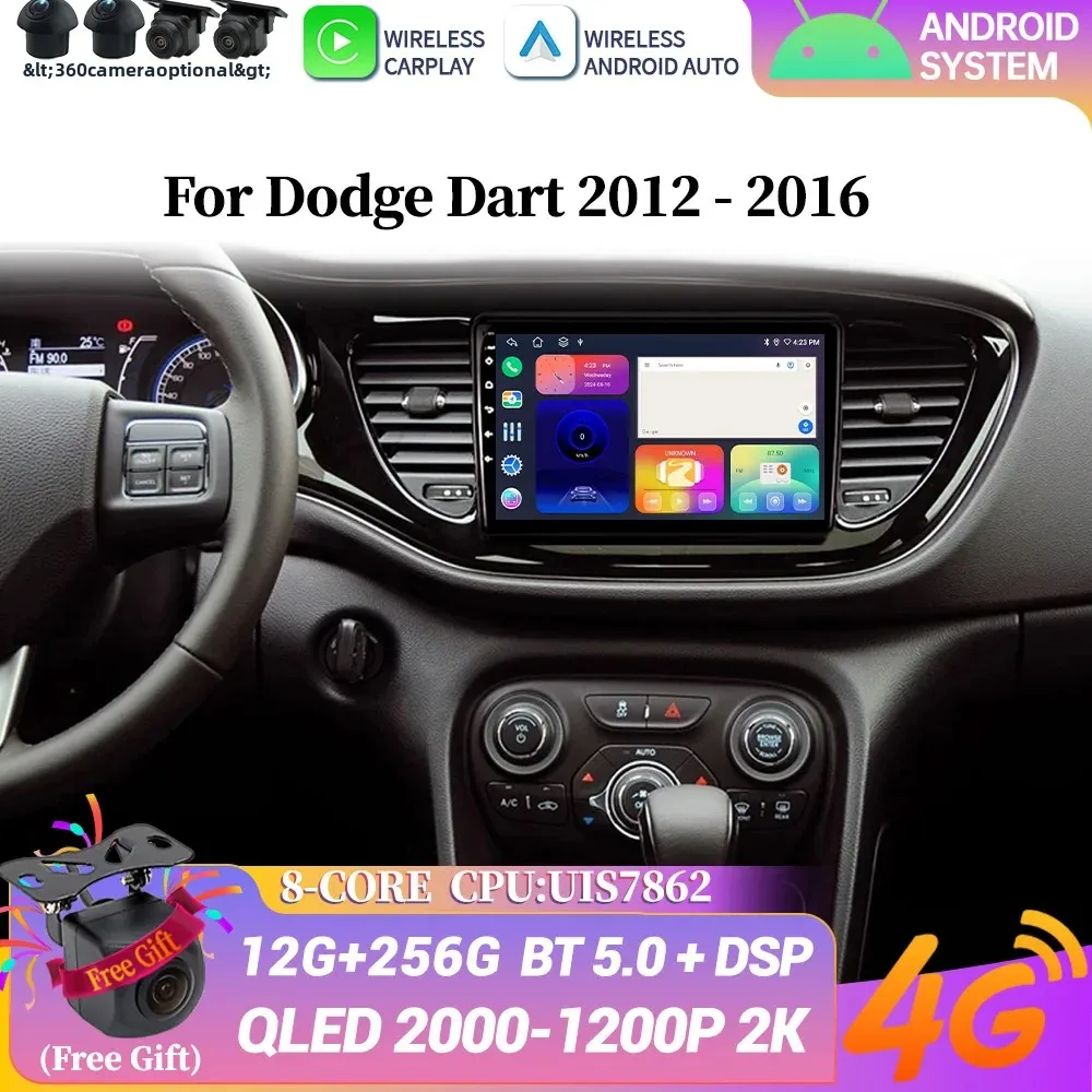 Для Dodge Dart 2012 2013 2014-2016 Android 14 Автомобильный радиоприемник Мультимедиа Стерео Auto