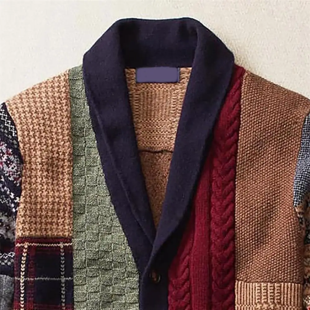 

Sweater Buttons Autumn Patchwork Winter Cardigan Coat Long Sleeve Ethnic Men