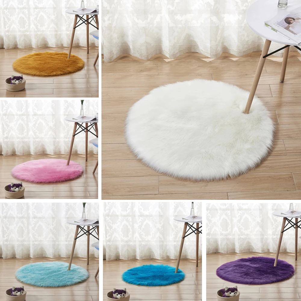 Round Soft Sheepskin Carpet For Living Room Fluffy Faux Fur Wool Area Rugs Floor Mat White Modern Plush Carpets Rug Home Decor images - 6