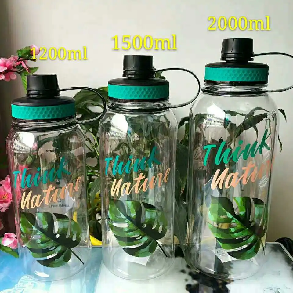 

Transparent Plastic Water Cup Creative Water Bottles 1200/1500/2000ml Leak Proof Sports Bottles Wholesale Drinking Cups Bpa Free