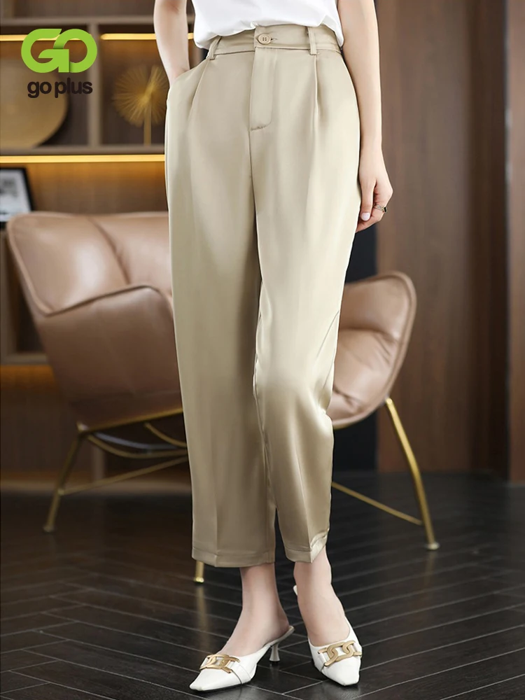 

GOPLUS Women Pants Ladies Summer White Harem Pants Office Lady Satin Ankle-length Trousers Pantalones De Verano Para Mujer 2022