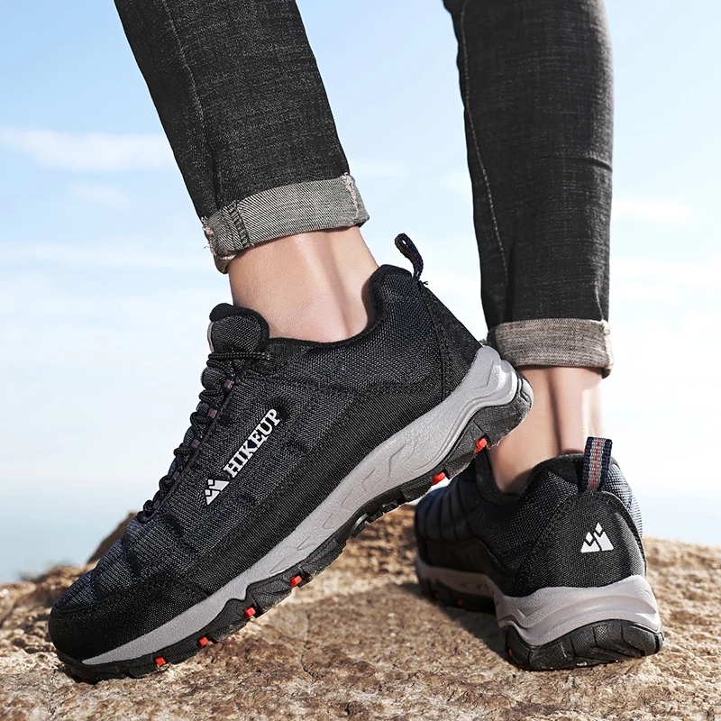 HIKEUP Comfortable Men Trekking Sneakers Waterproof Rubber Sole High Quality  Women Running Shoes Wear-resistant
