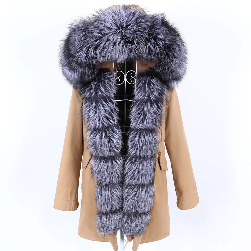 maomaokong winter Women's jacket 2022 female natural Real fur coat fox fur collar jacket long parka Women's clothing enlarge