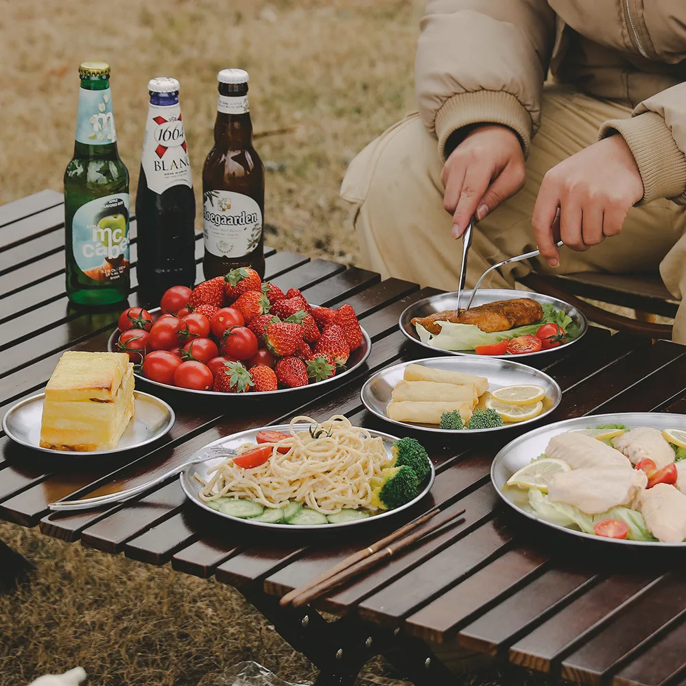 

Stainless Steel Heat Resistant Plate for Outdoor Picnic Camping Portable Tableware BBQ Lunch Box 14cm 17cm 20cm 23cm 26cm